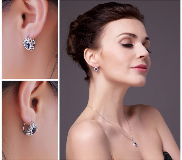 Precious - Boucles d'Oreilles en Argent 925 avec Saphirs Naturels