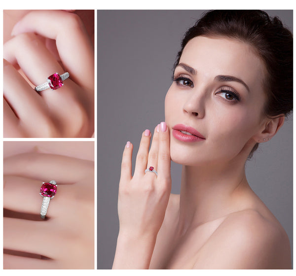 סוליטייר אינטנסיבי - Bague en Argent 925 avec Rubis Naturel