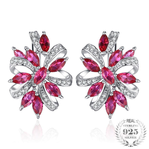 Unique - Boucle d'Oreilles en Argent 925 avec Rubis Naturels