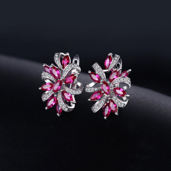 Unique - Boucle d'Oreilles en Argent 925 avec Rubis Naturels