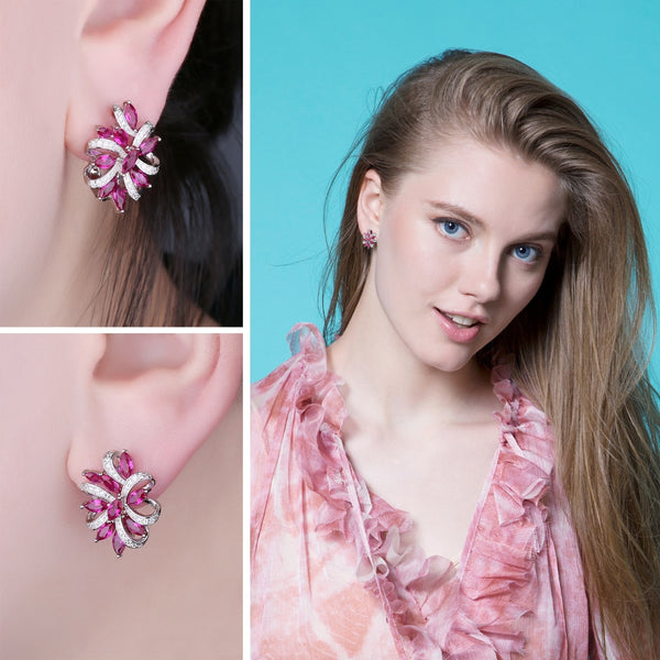 Unique - Boucle d'Oreilles en Argent 925 avec Rubis Naturels