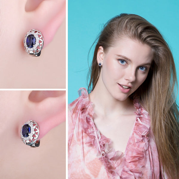 Precious - Boucles d'Oreilles en Argent 925 avec Saphirs Naturels