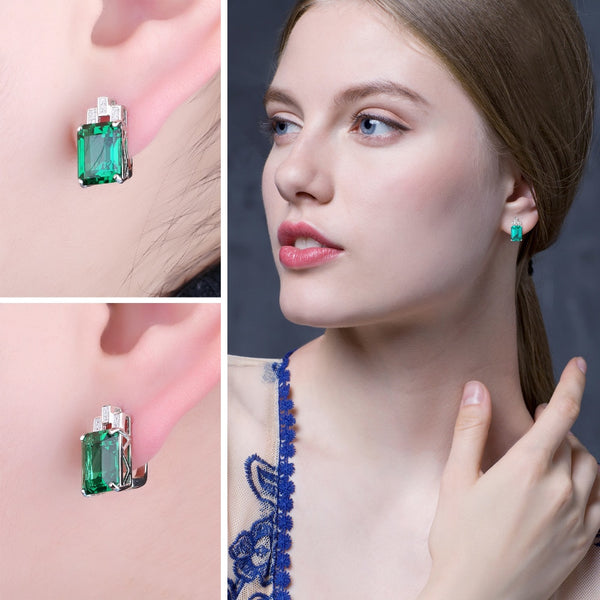 Royal - Boucles d'Oreilles en Argent 925 avec Emeraudes Naturelles