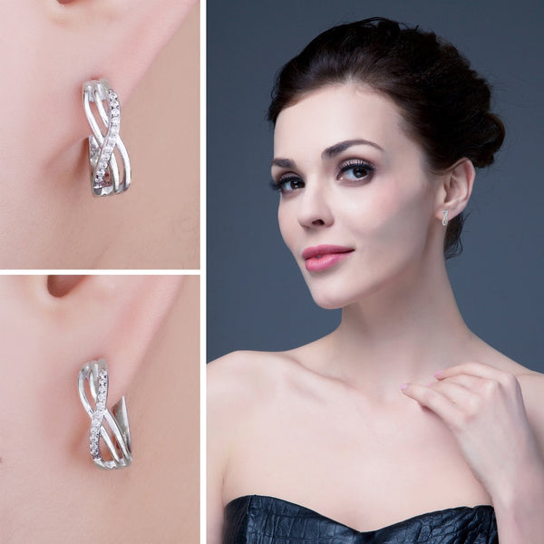 Infinity Love -  Boucle d'Oreilles en Argent 925 avec Zircons Blancs